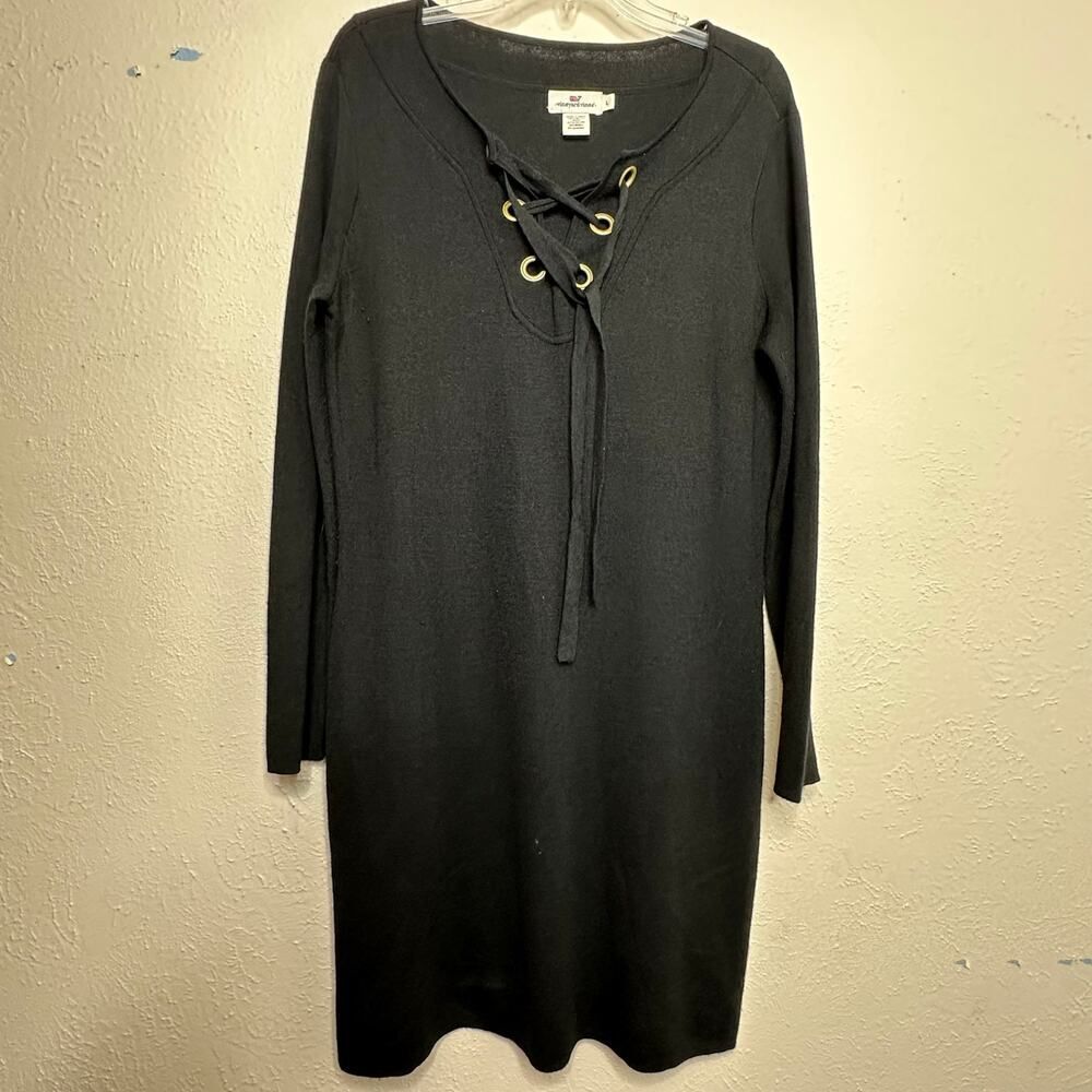 Vineyard Vines Woman's Size Large Black Wool Lace Up Midi Dress